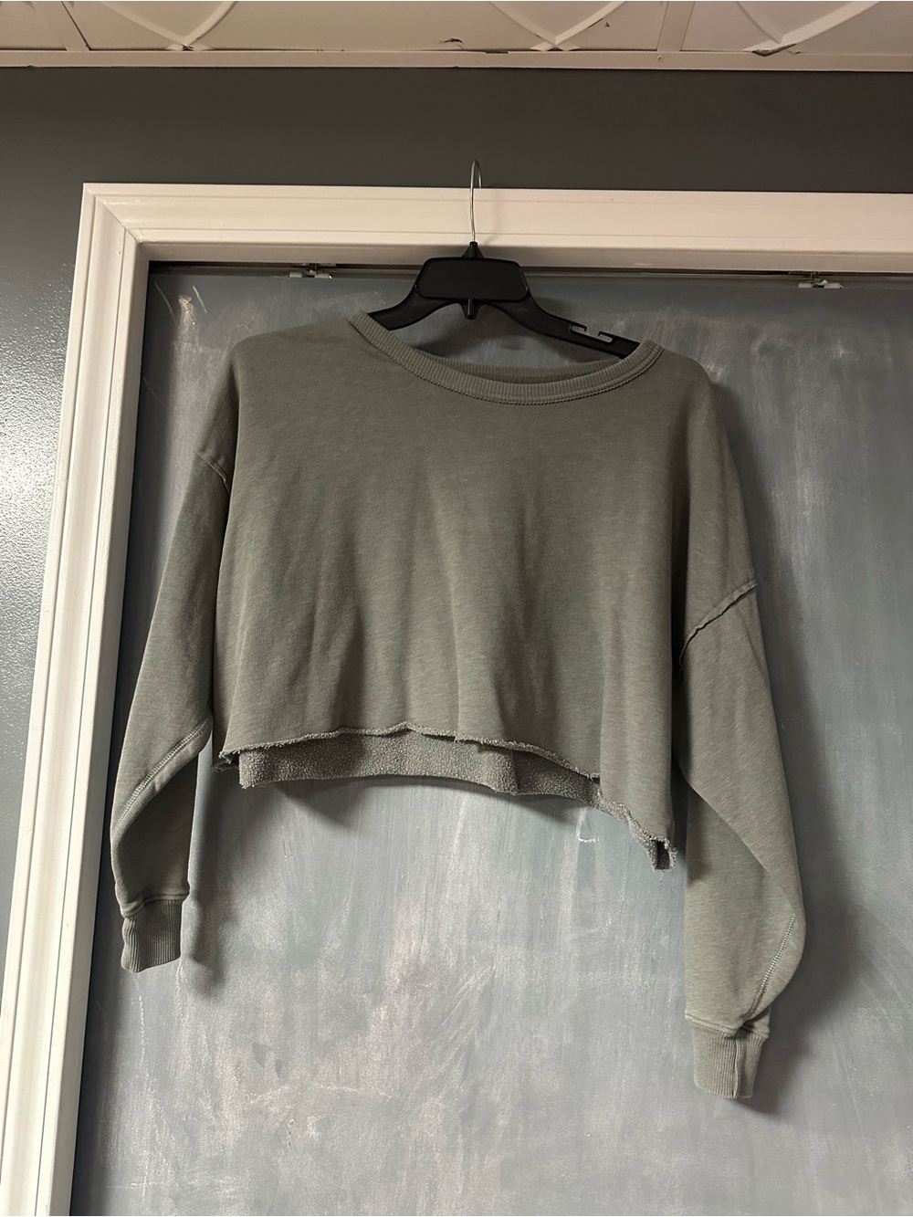American Eagle Outfitters Cropped Crewneck Sweatshirt - Olive